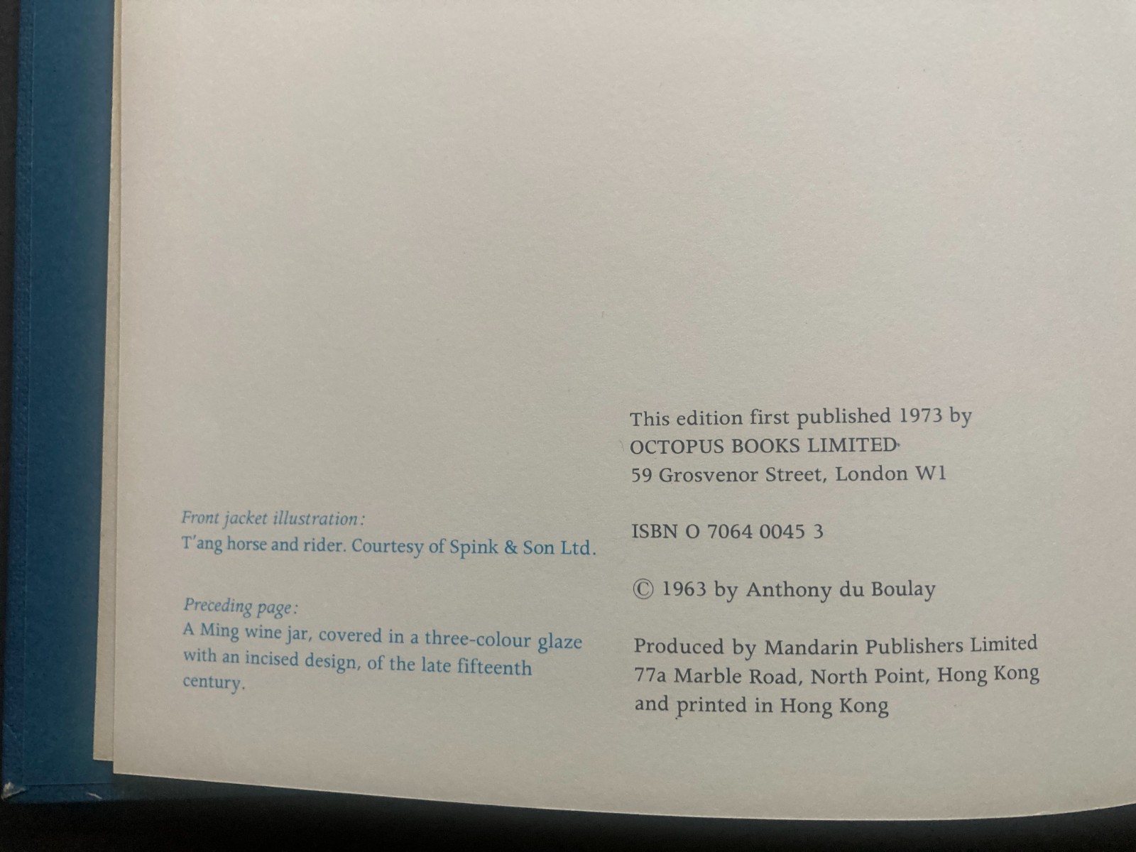 Chinese Porcelain by Anthony du Boulay Octopus London 1973 HC Illus. VG!