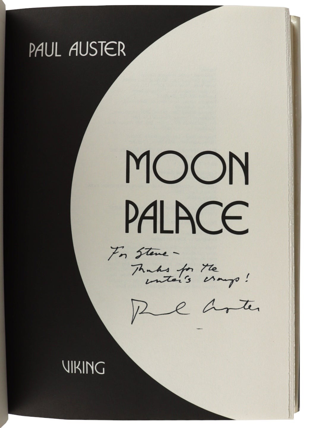 Paul Auster / Moon Palace / Signed First Edition in DJ / Viking, 1989
