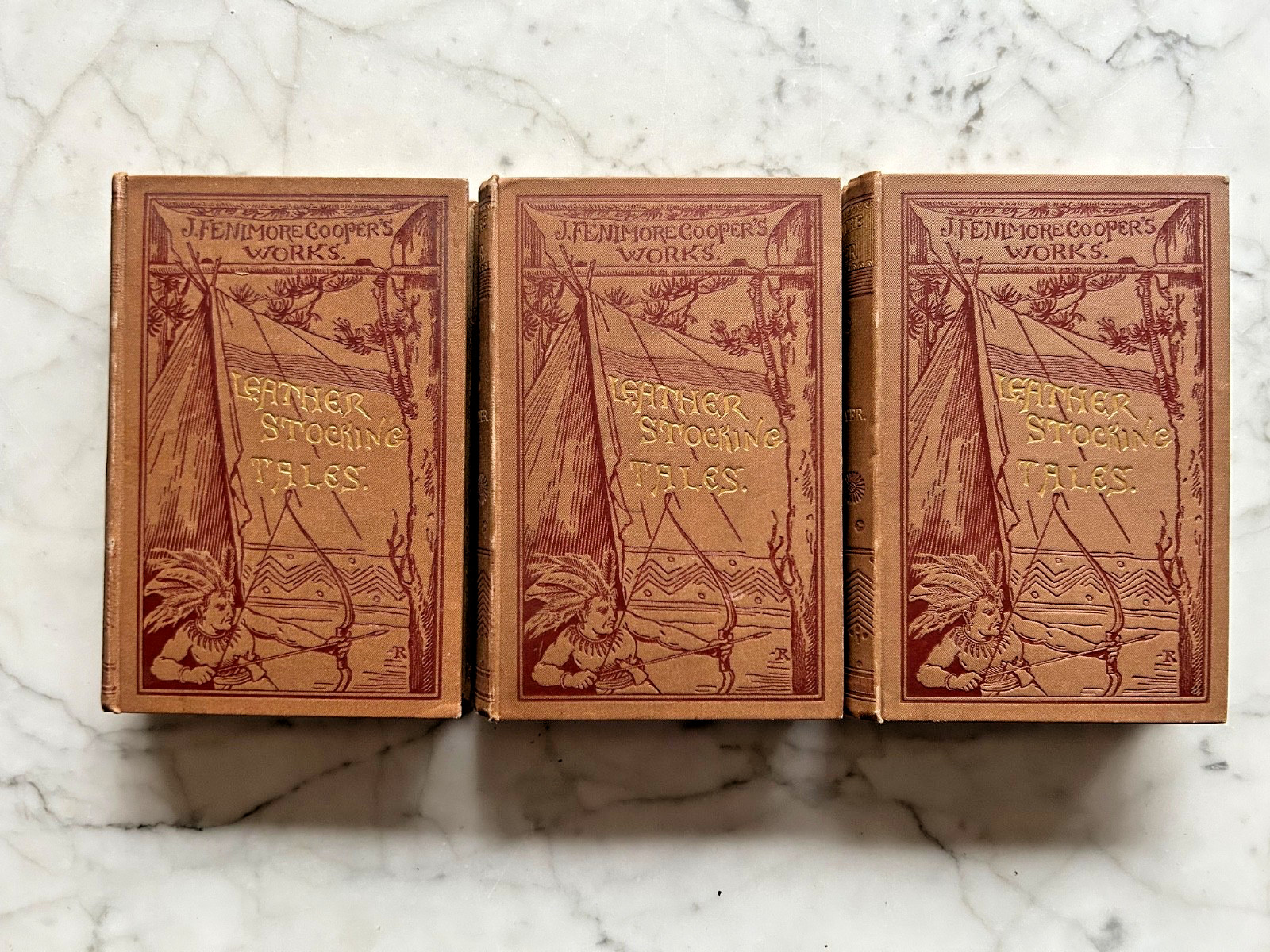 Antique books 1884 Lot Of 3 Leather Stocking Tales, By J. Fenimore Cooper