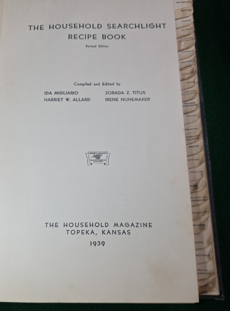 Vtg 1939 Household Searchlight Recipe Cookbook Tabbed Index Handwritten Notes
