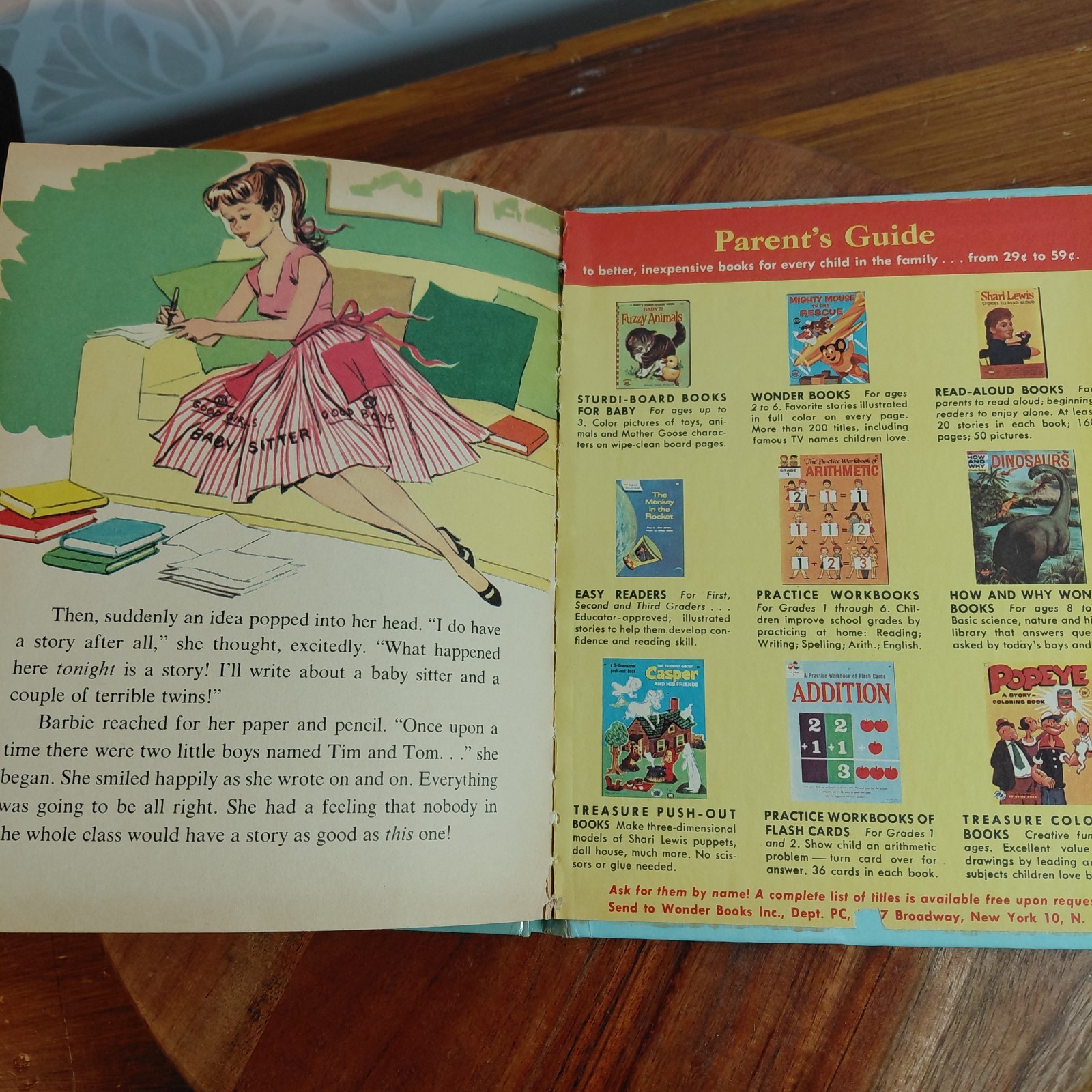 Vintage 1964 Barbie The Baby Sitter Wonder Book #849 Whitman Mattel HC USA