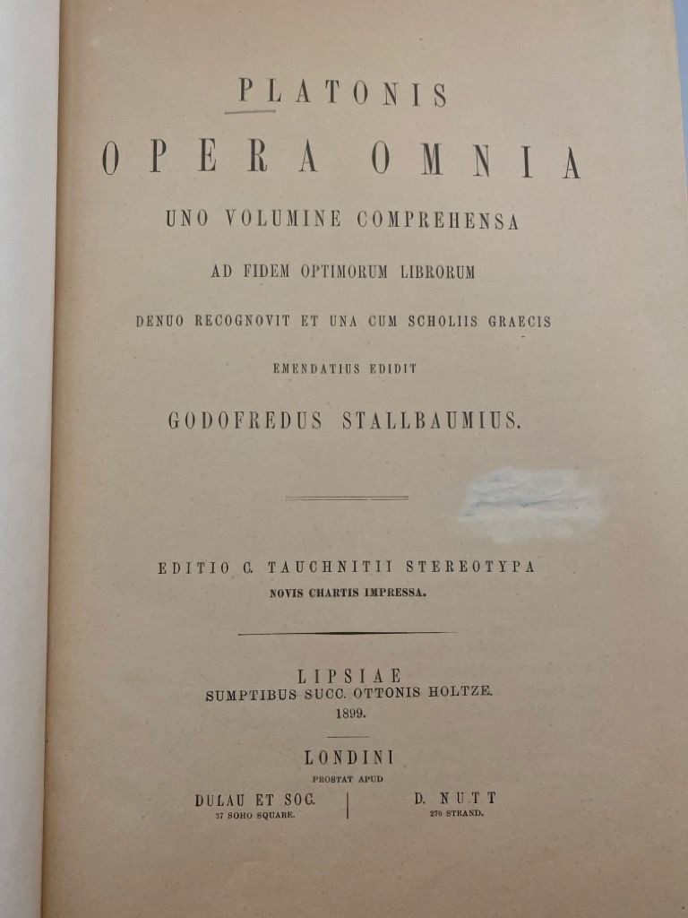 Platonis Opera Omnia. Uno volumine compressa. Ad fidem optimorum librorum denu