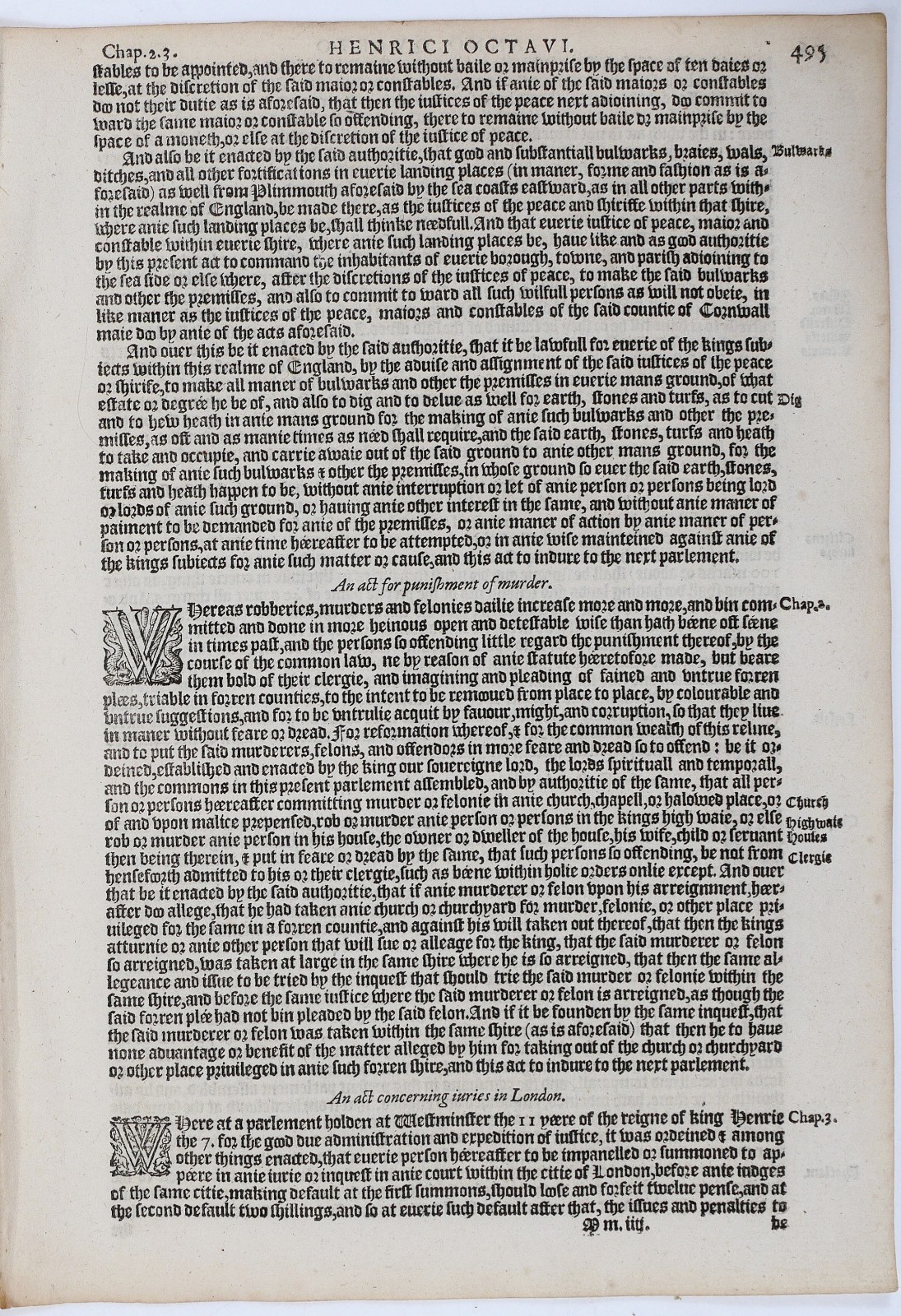 1587 Grafton Statutes Leaf Murder Robbery Church Sanctuary Henry VIII Law