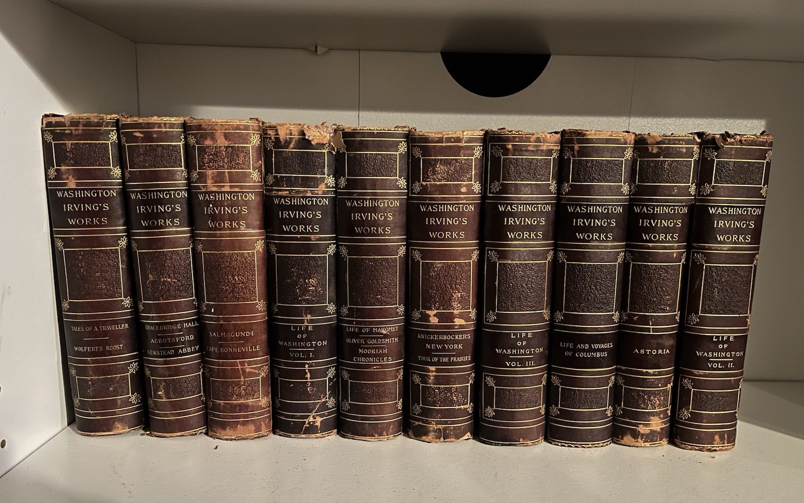 Antique Leather Hardback Volumes of Washington Irving’s Works Set of 10