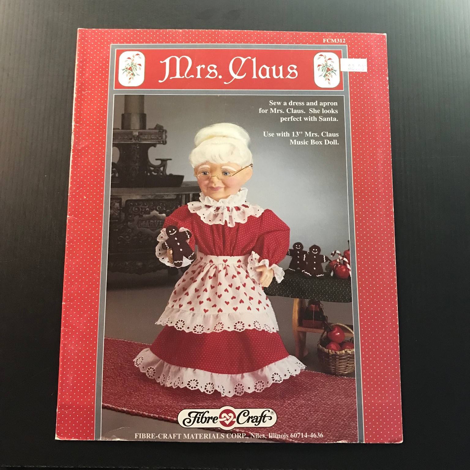 Mrs. Claus Doll Dress Apron Pattern Fibre-Craft FCM312 1992 Christmas Craft
