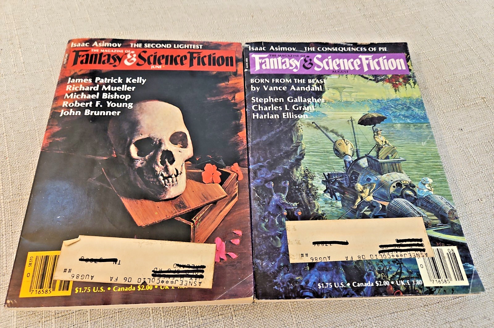 Vintage Magazine Of Fantasy And Science Fiction June & Aug 1986 Harlan Ellison