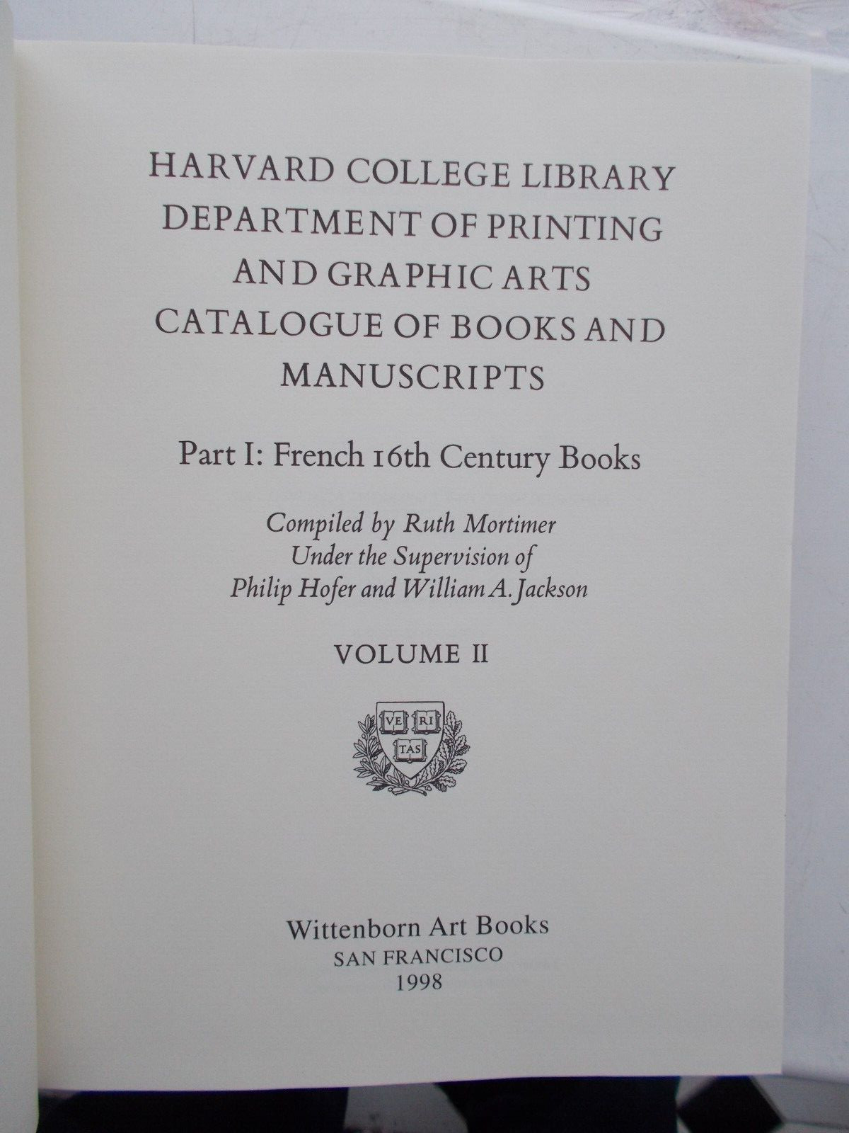 Harvard Catalogue of French Sixteenth Century Books 2 Volume Set 1964