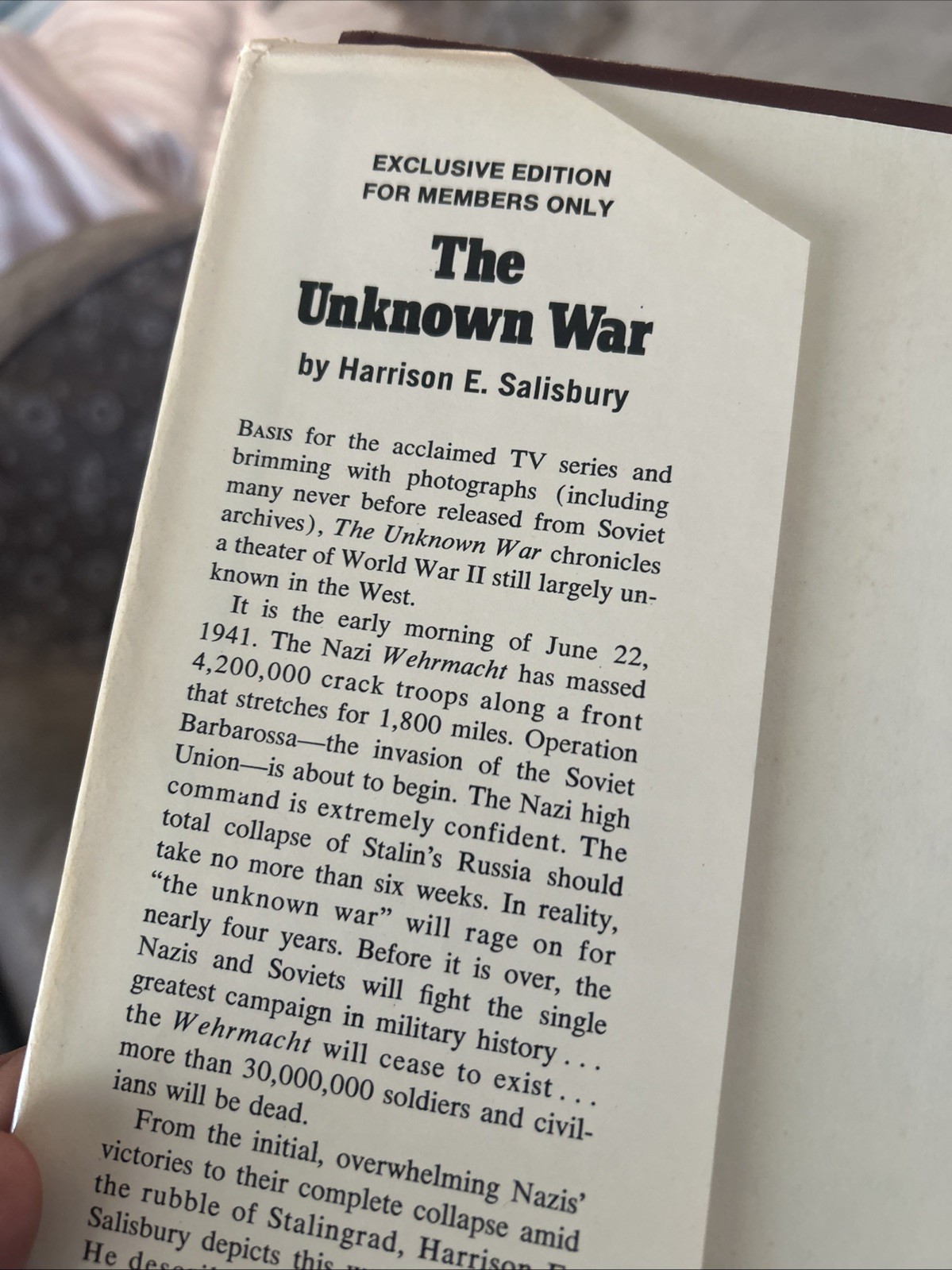 The Unknown War by Harrison E. Salisbury Hardcover HCDJ 1978 WWII Book Br4