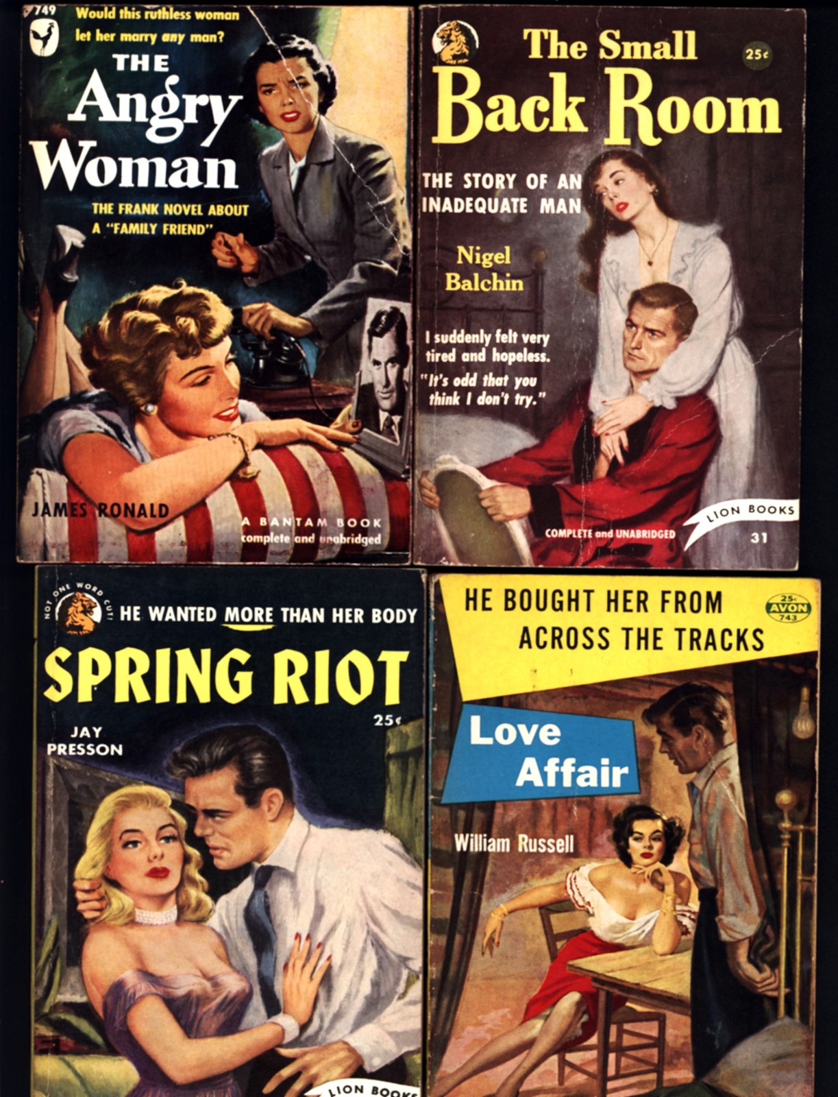 4 Vintage Pulp Paperbacks 1950 J. Presson Nigel Balchin James Ronald VG