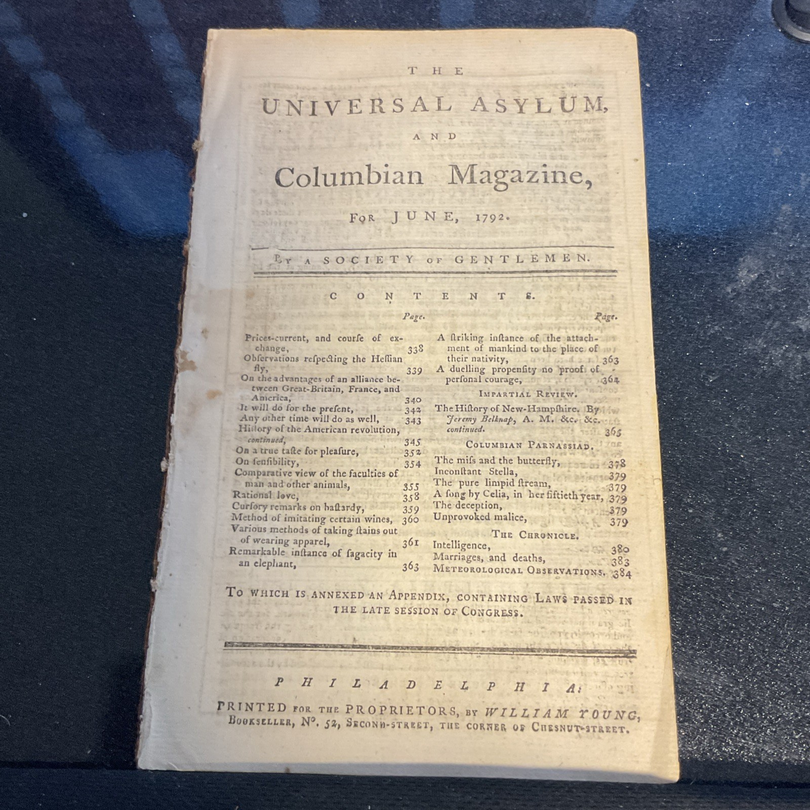 1792 COLUMBIAN MAGAZINE: TOM PAINE ‘RIGHTS OF MAN’ 50p ACTS OF CONGRESS APPENDIX