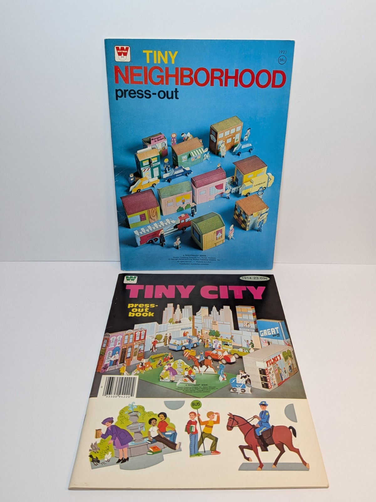 Lot x 2 Whitman Press-Out Books Unpunched ~ Tiny Neighborhood, Tiny City NOS NEW